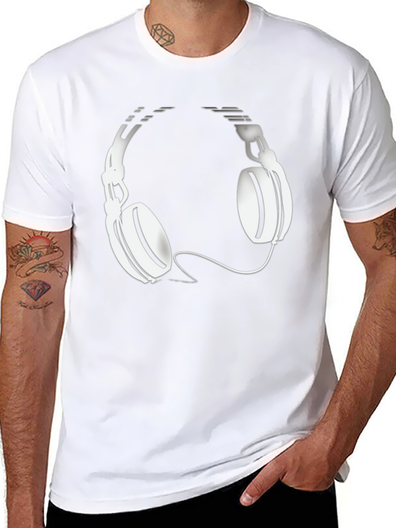 Black T-Shirt with Headphones Graphic
