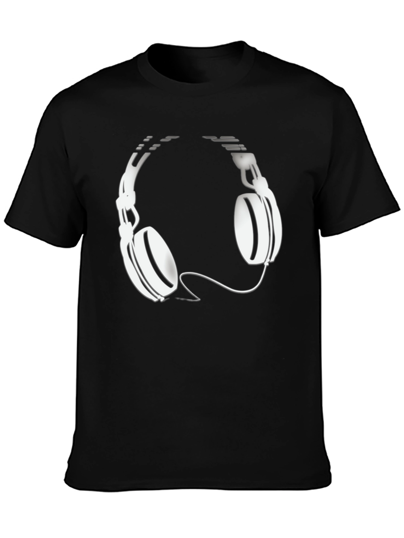 Black T-Shirt with Headphones Graphic