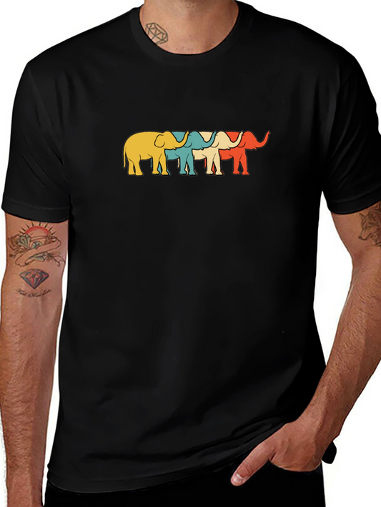 Retro Elephant Graphic Tee - Black Cotton T-Shirt
