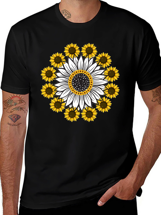 Sunflower Floral Mandala Graphic Tee - Black
