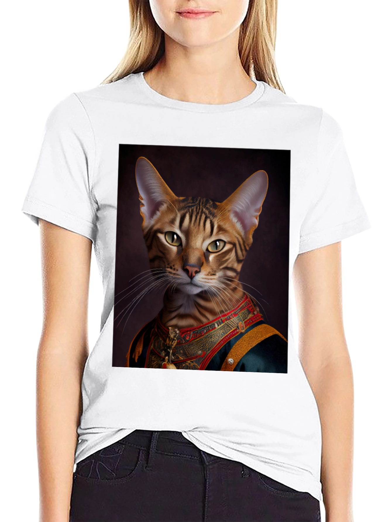 Royal Cat Portrait Black T-Shirt