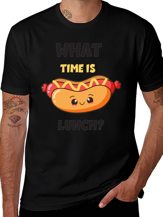 Funny Hot Dog T-Shirt - What Time Is Lunch?