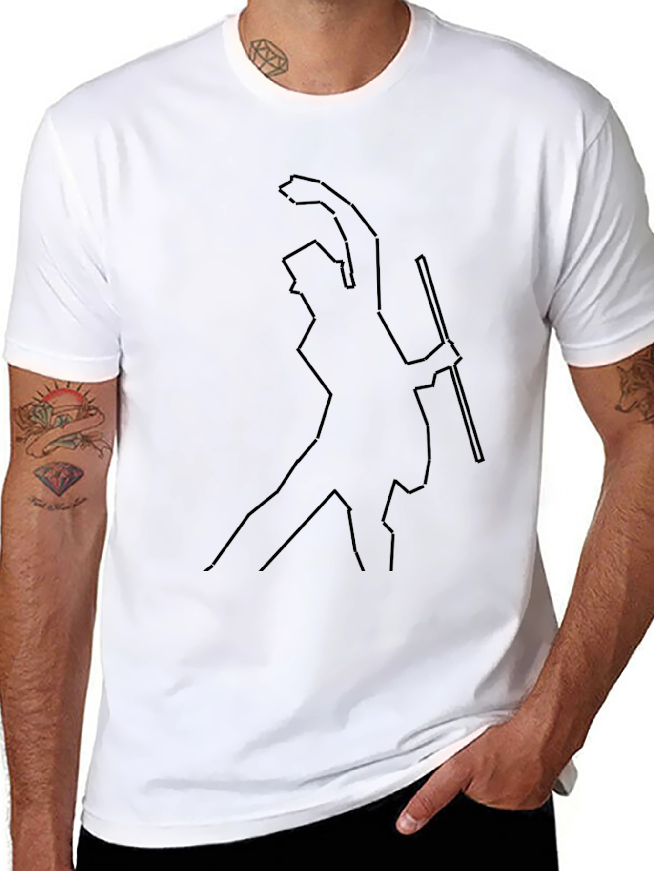 Minimalist Line Art Graphic Black T-Shirt