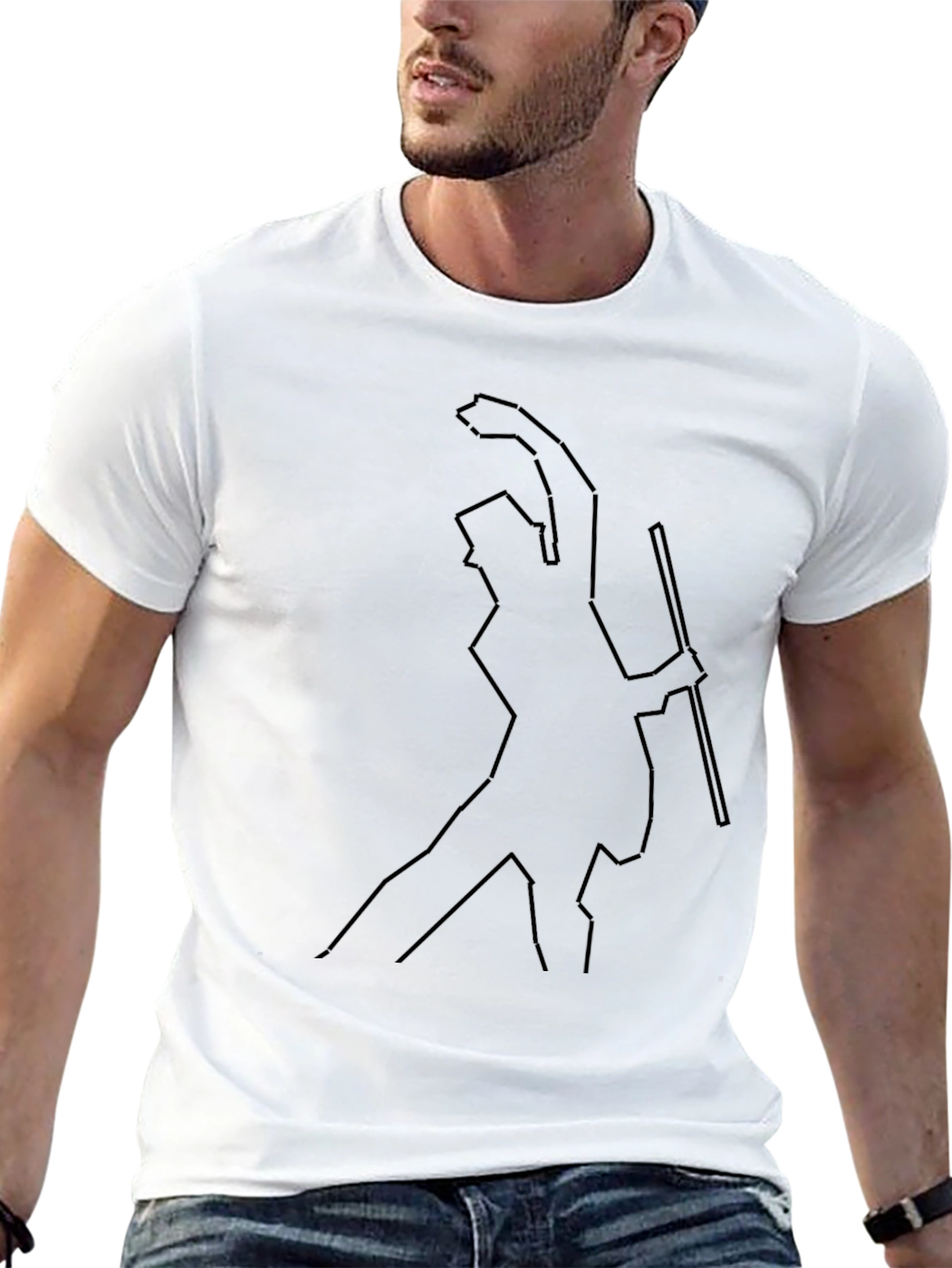 Minimalist Line Art Graphic Black T-Shirt