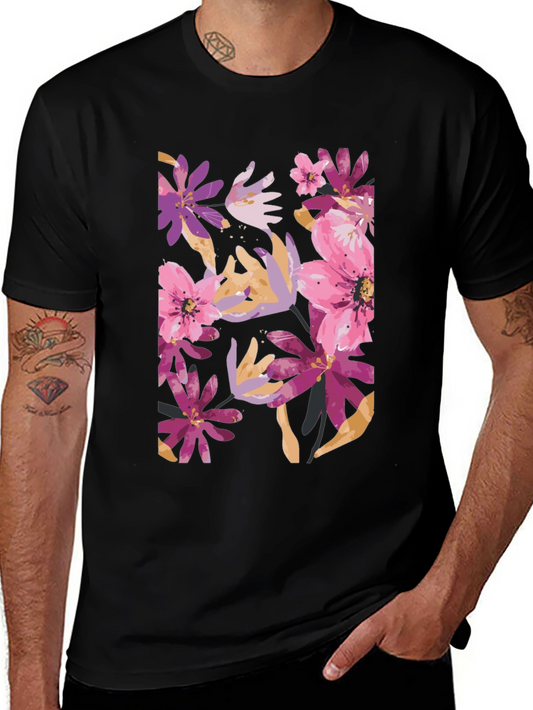 Floral Print Black Tee - Vibrant and Stylish