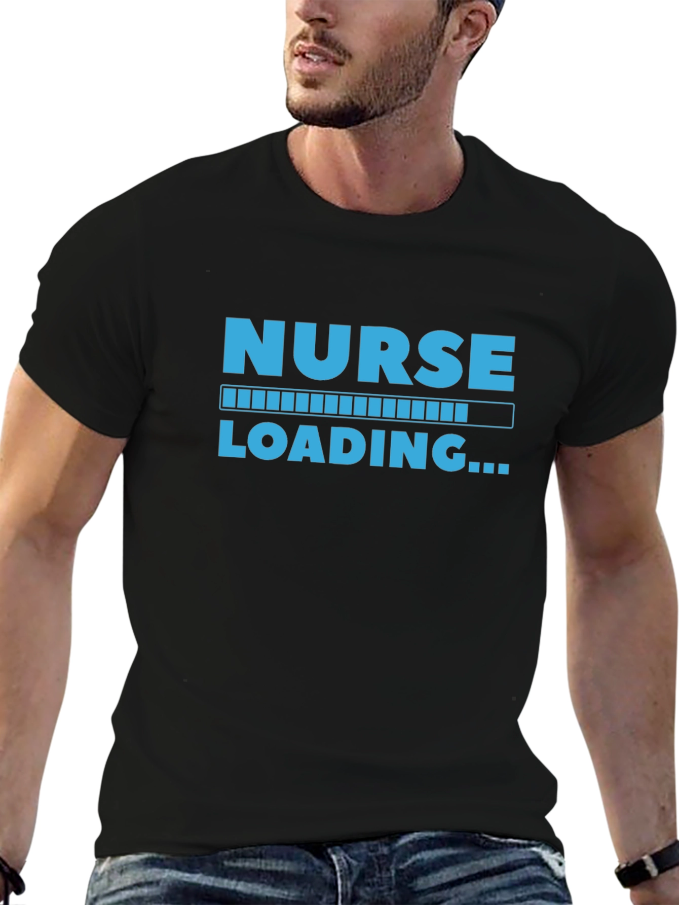 Nurse Loading Graphic Tee - Black Cotton Casual Shirt