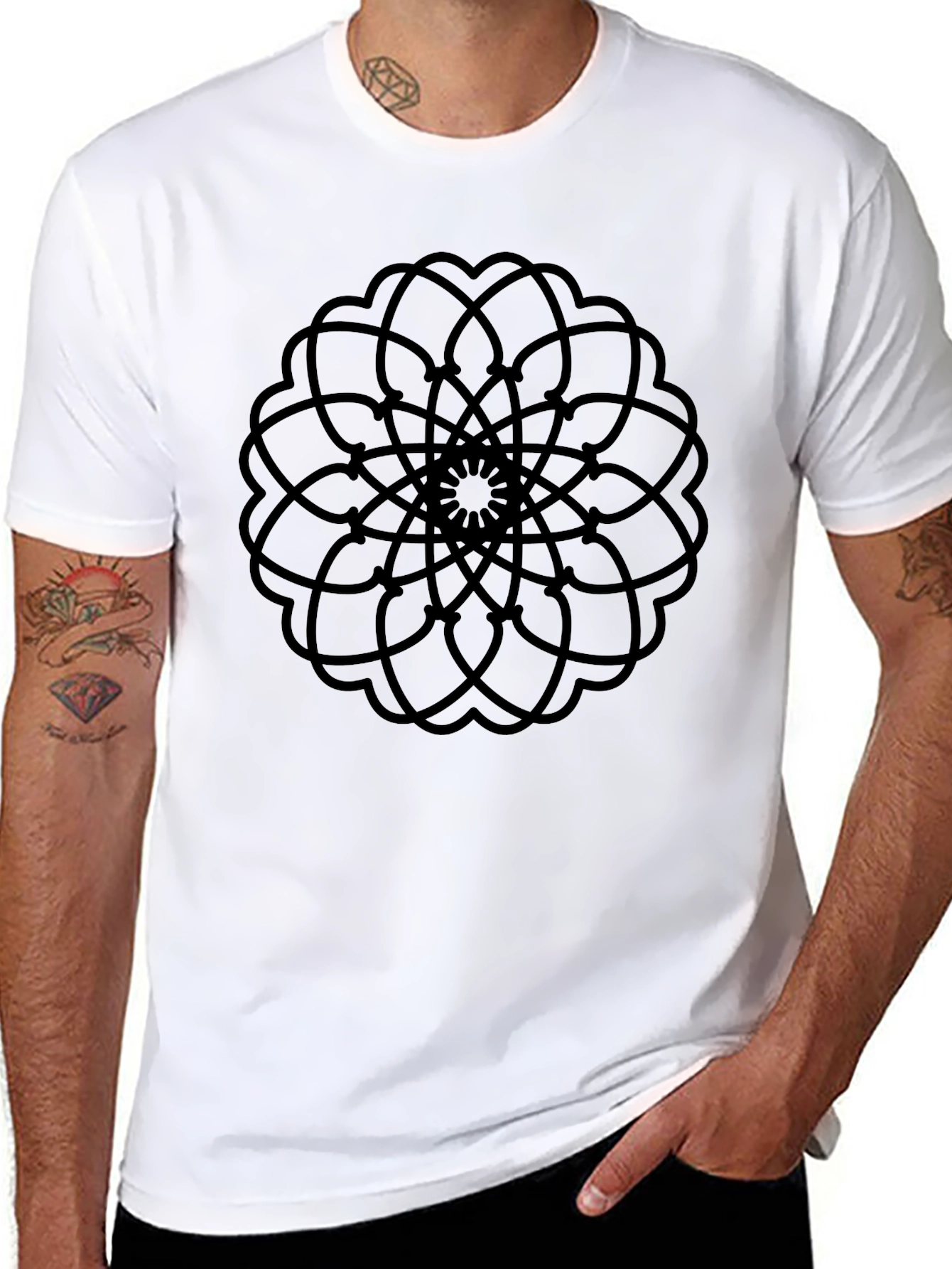 Abstract Mandala Graphic Print Black T-Shirt