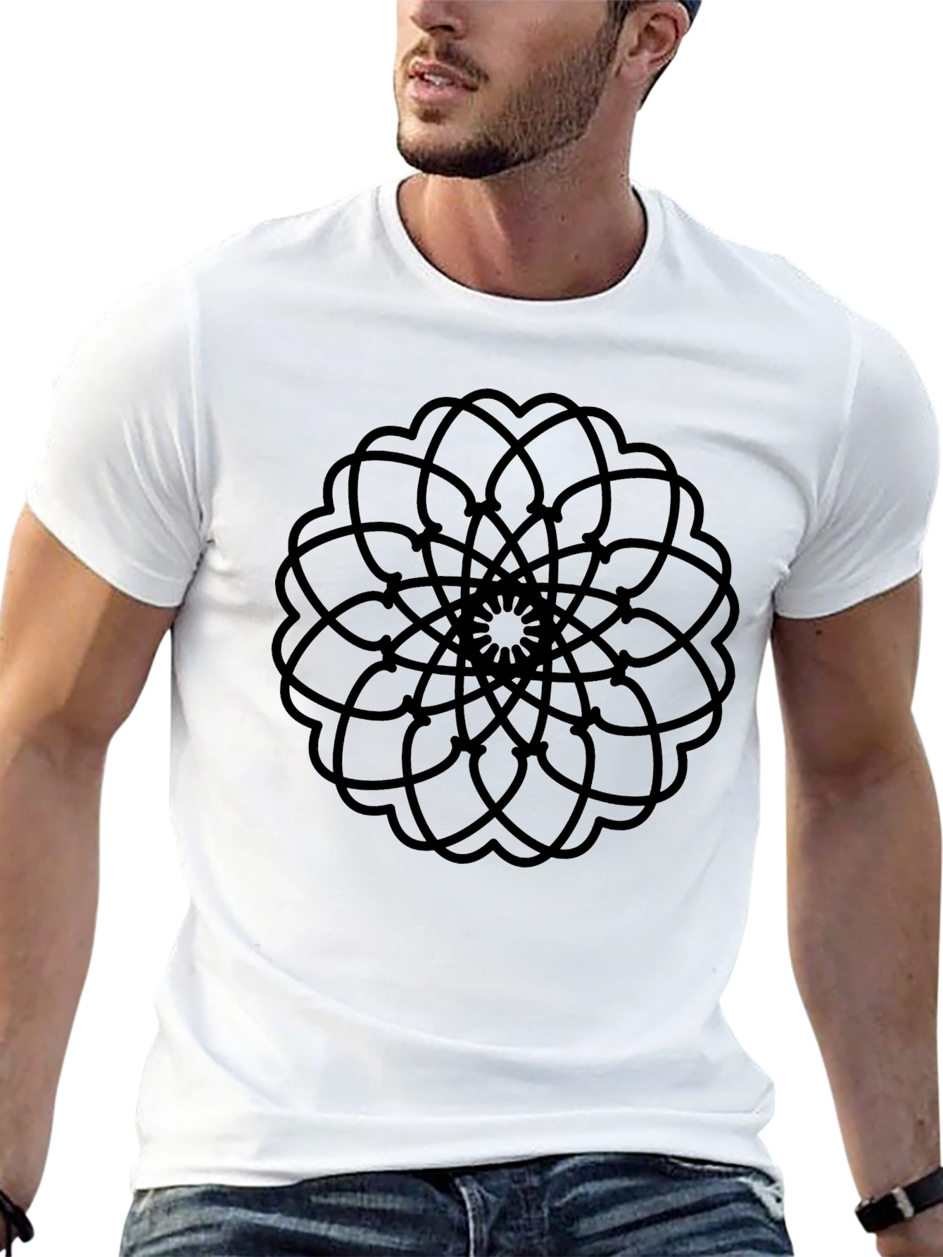 Abstract Mandala Graphic Print Black T-Shirt