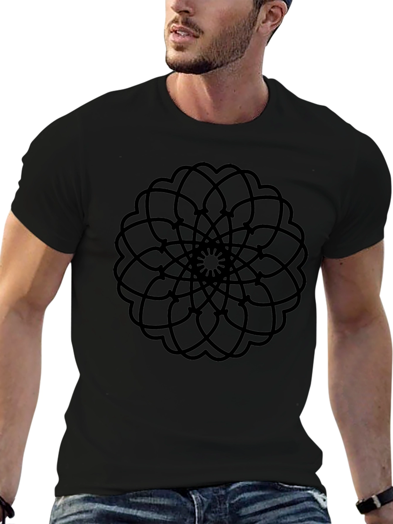 Abstract Mandala Graphic Print Black T-Shirt