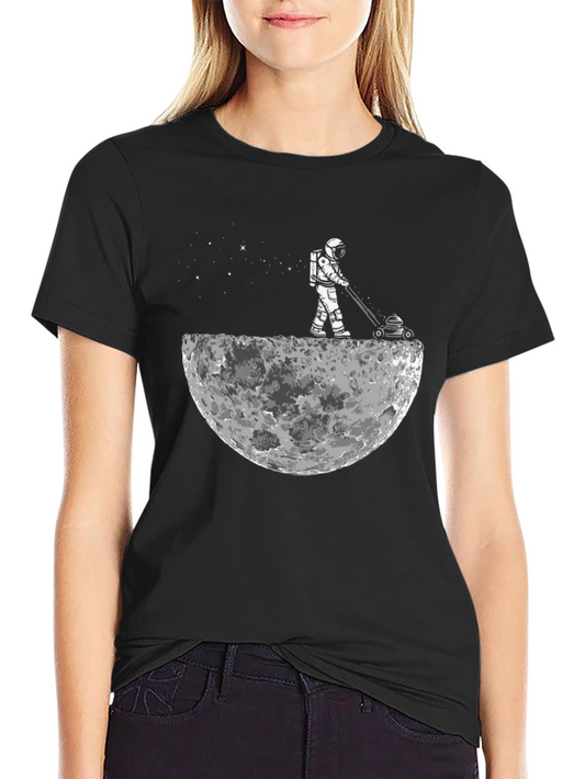 Astronaut Moon Mowing Black T-Shirt