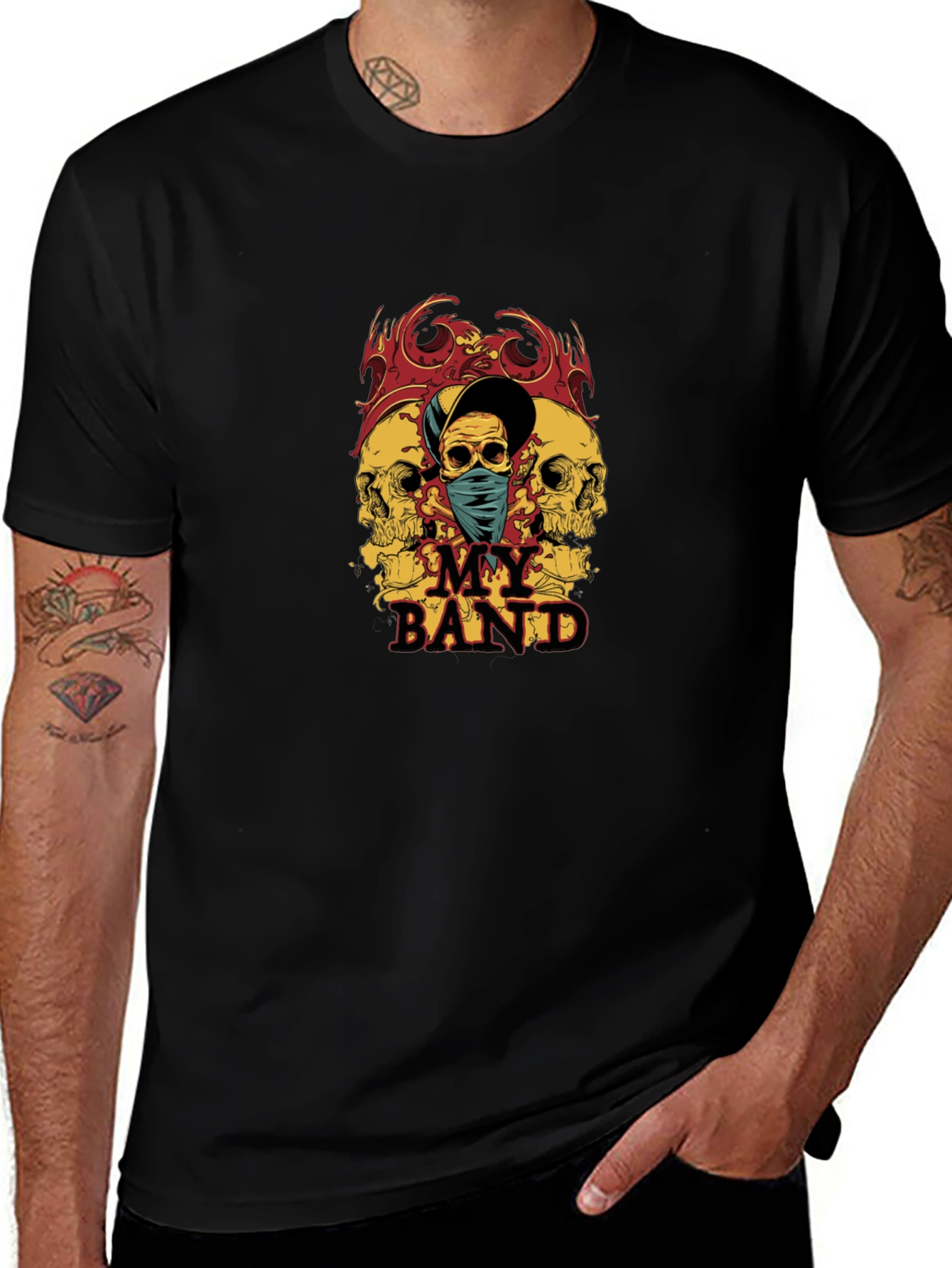 Skull Band Graphic Tee - Mens Black T-Shirt