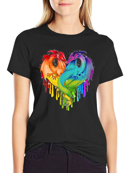 Rainbow Dragon Heart Graphic Tee - Fantasy Lovers T-Shirt