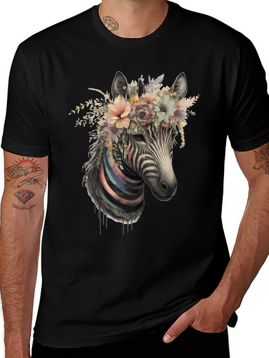 Zebra Floral Crown Black Graphic Tee