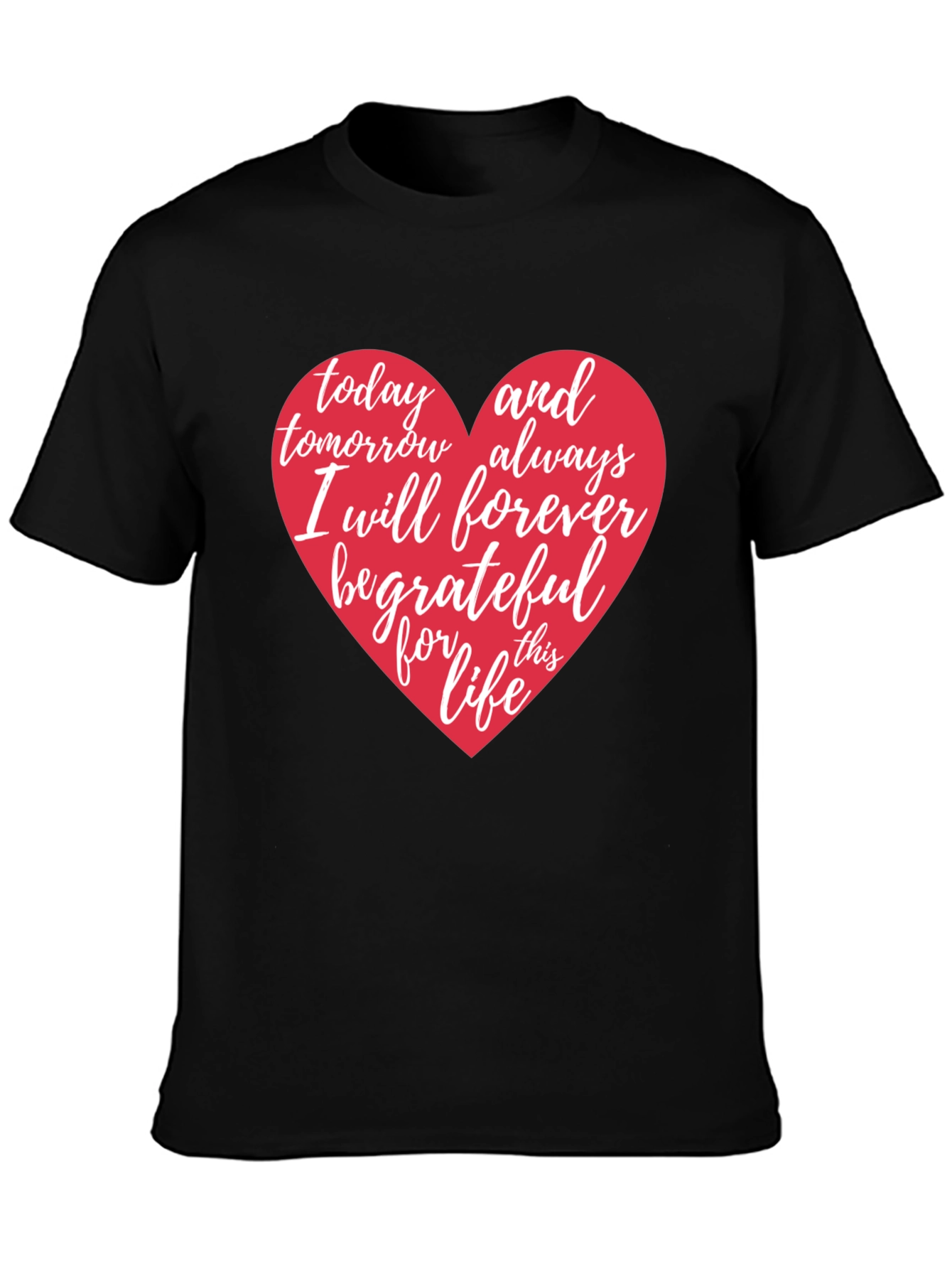 Grateful Life Heart Graphic Tee - Black Cotton Shirt