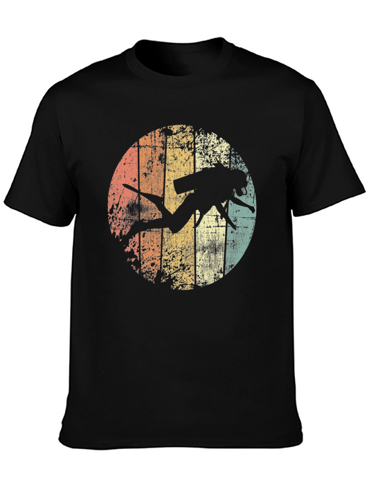 Vintage Scuba Diver Graphic Tee - Black Cotton T-Shirt