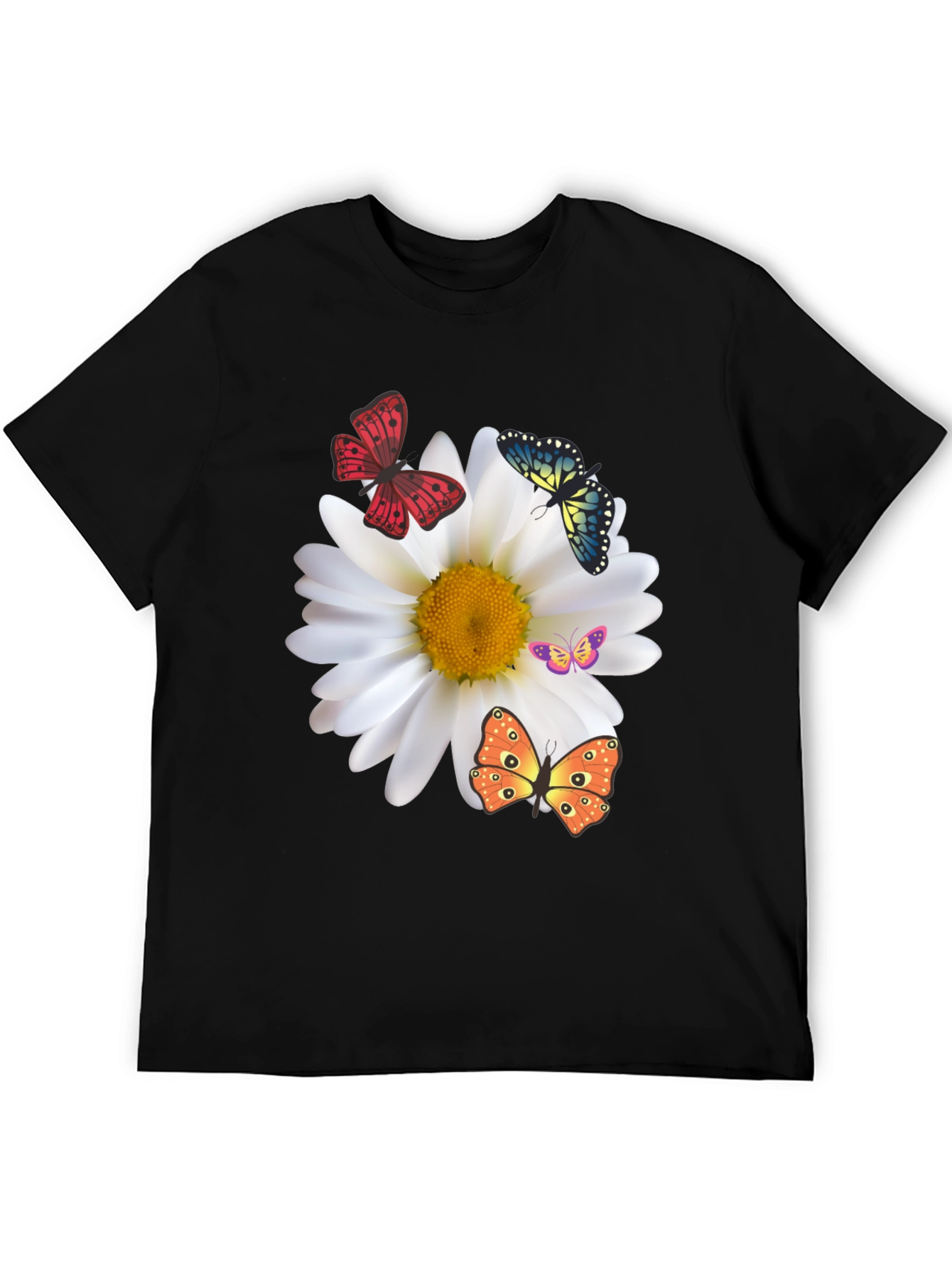Butterfly Daisy Graphic Tee - Stylish Black T-Shirt