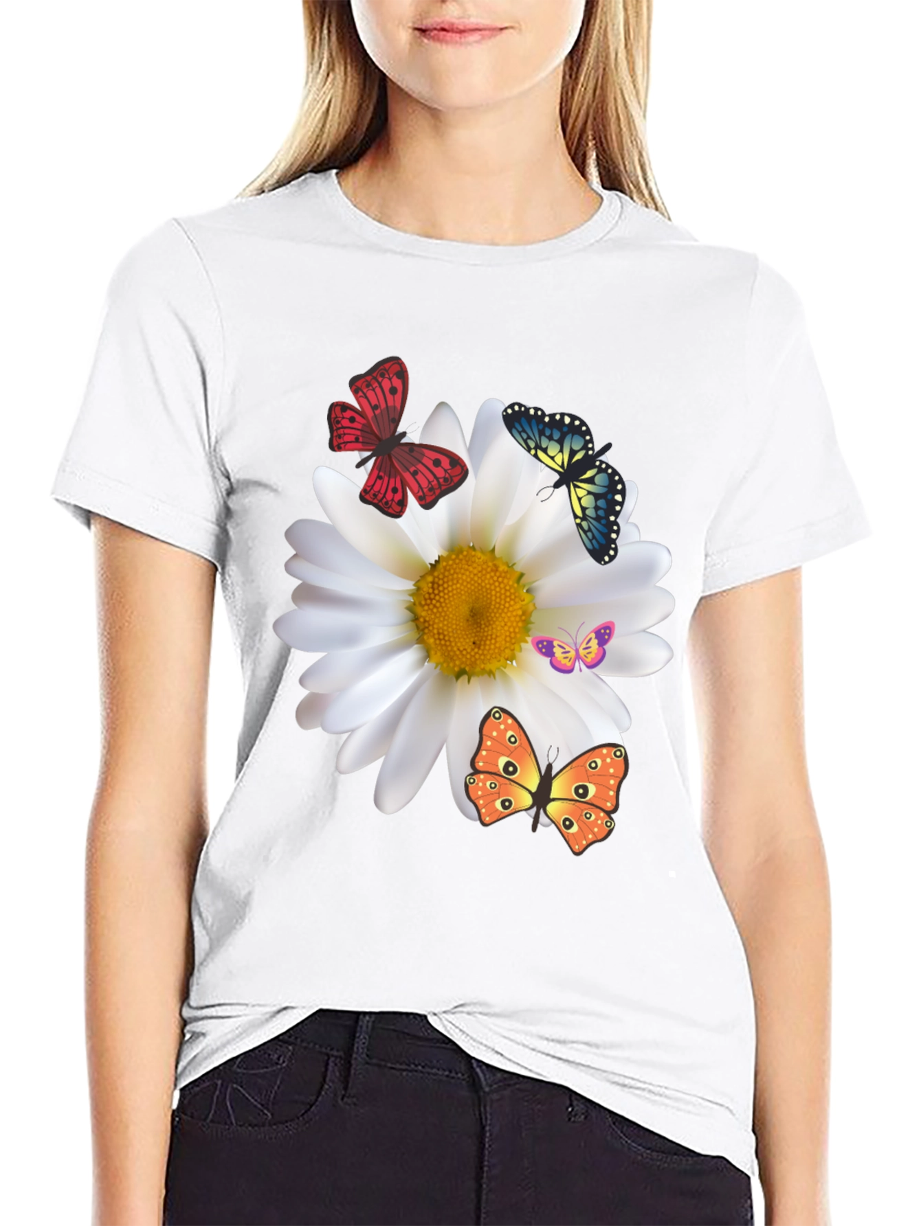 Butterfly Daisy Graphic Tee - Stylish Black T-Shirt