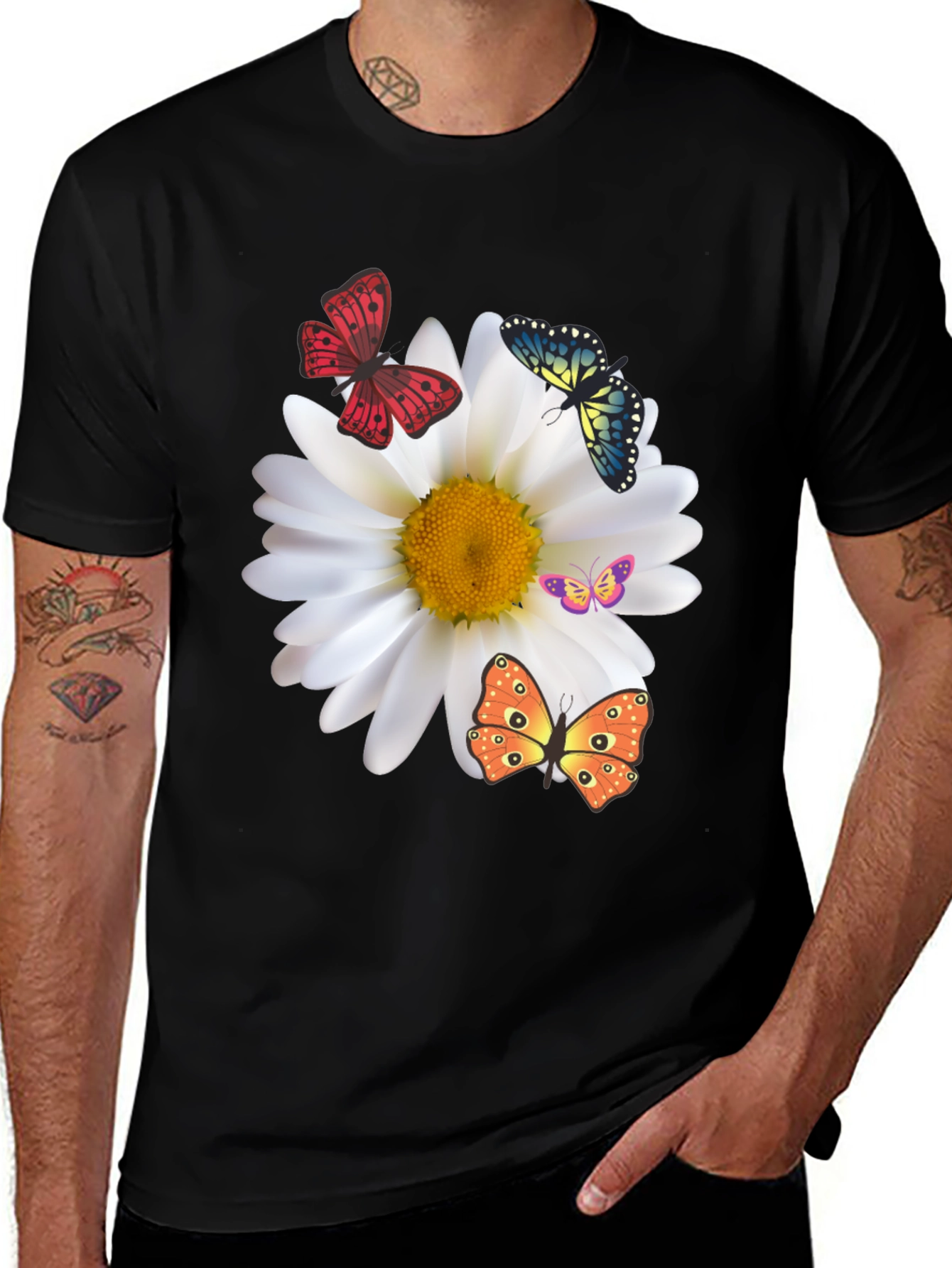 Butterfly Daisy Graphic Tee - Stylish Black T-Shirt