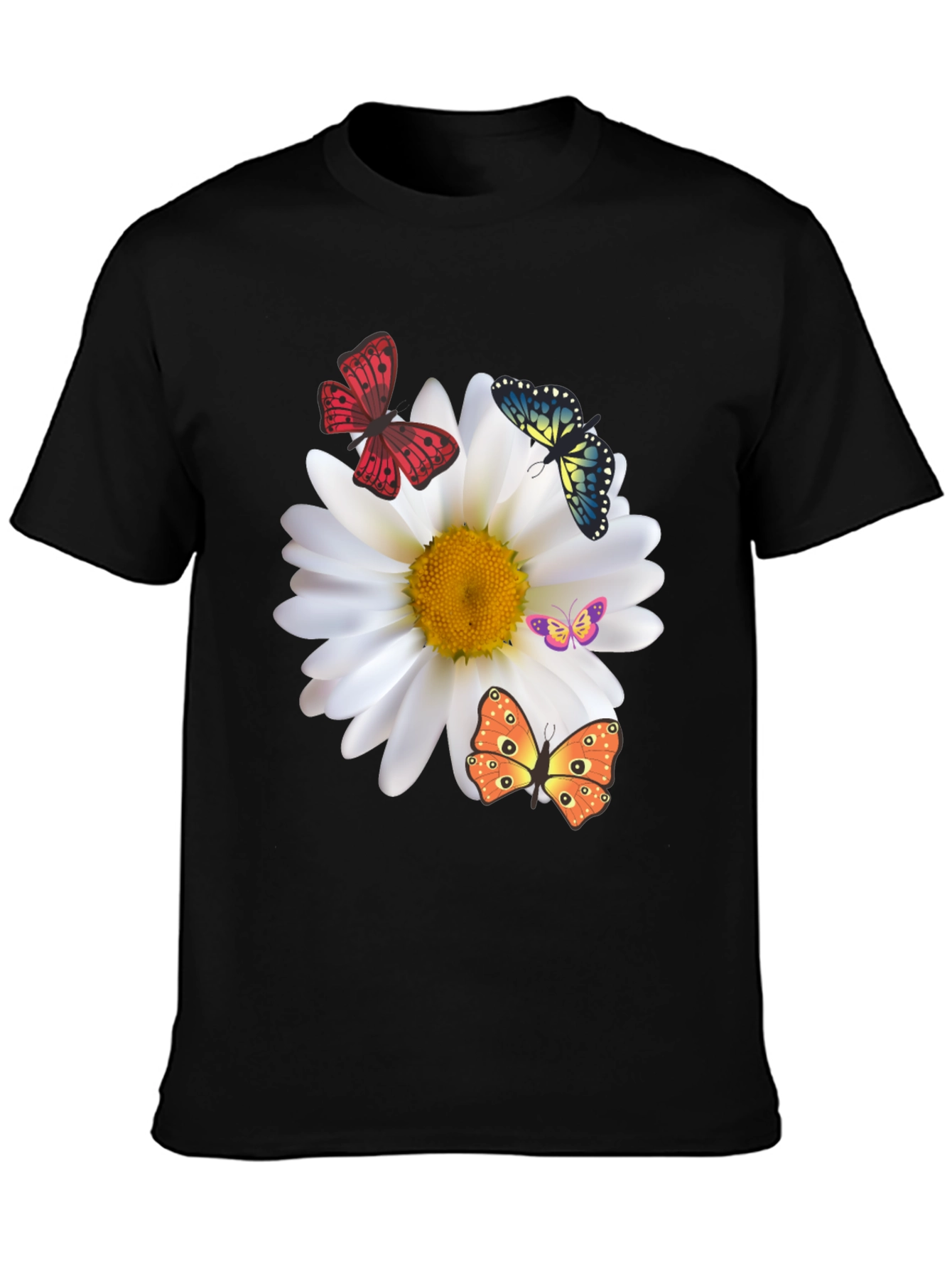 Butterfly Daisy Graphic Tee - Stylish Black T-Shirt