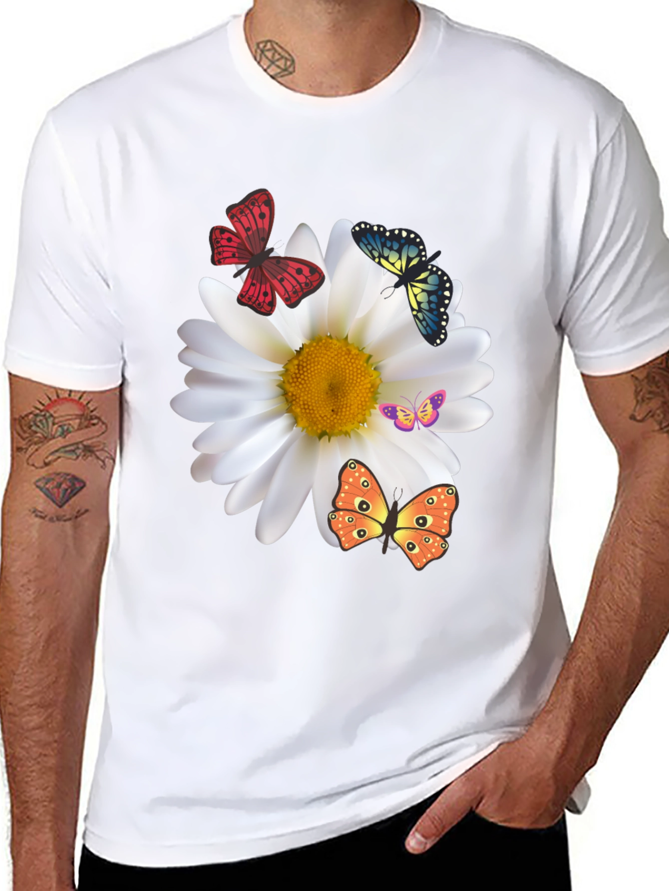 Butterfly Daisy Graphic Tee - Stylish Black T-Shirt
