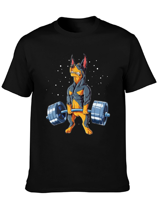 Funny Dog Lifting Weights Graphic Tee