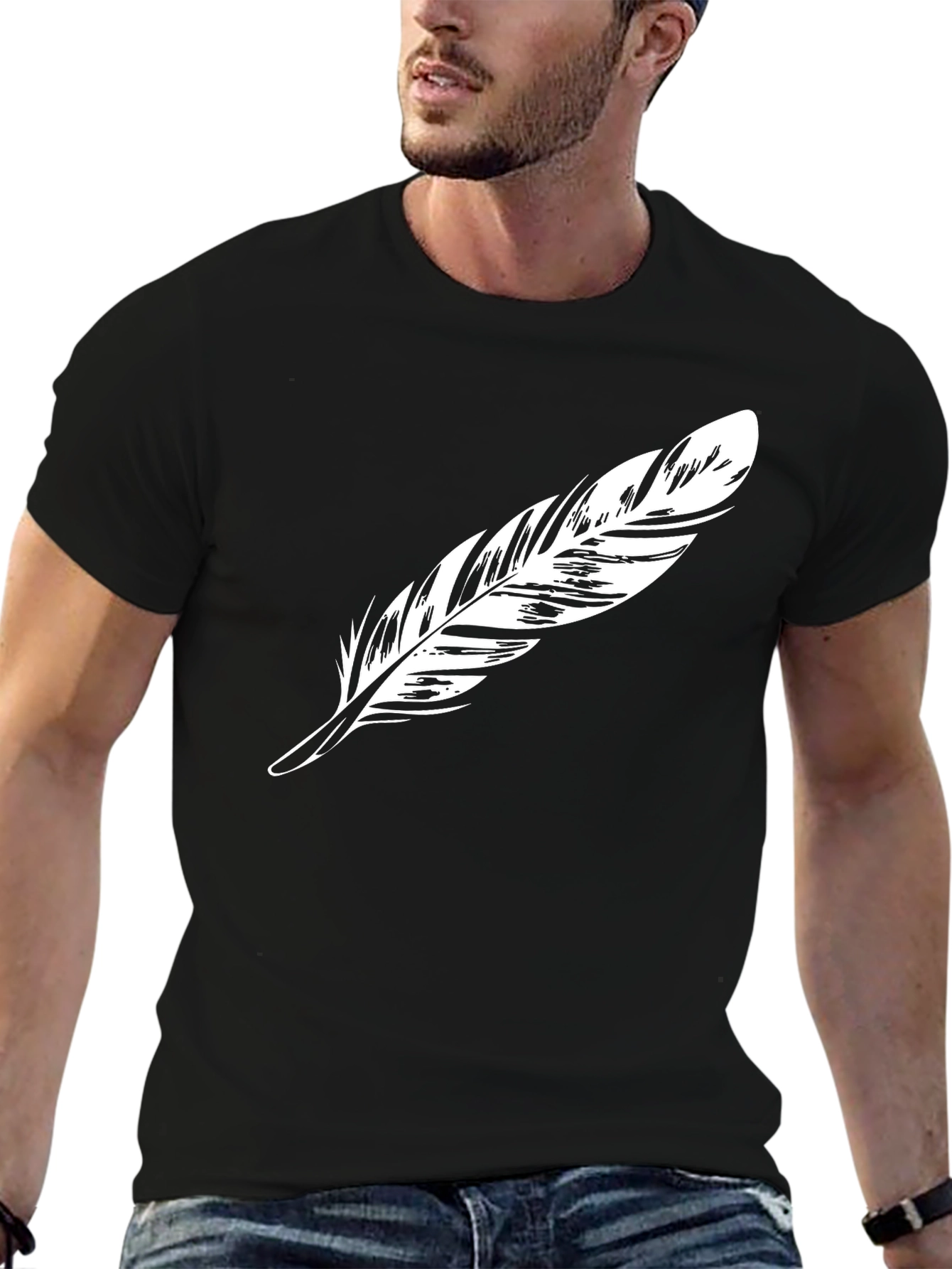 Feather Graphic Print Black T-Shirt