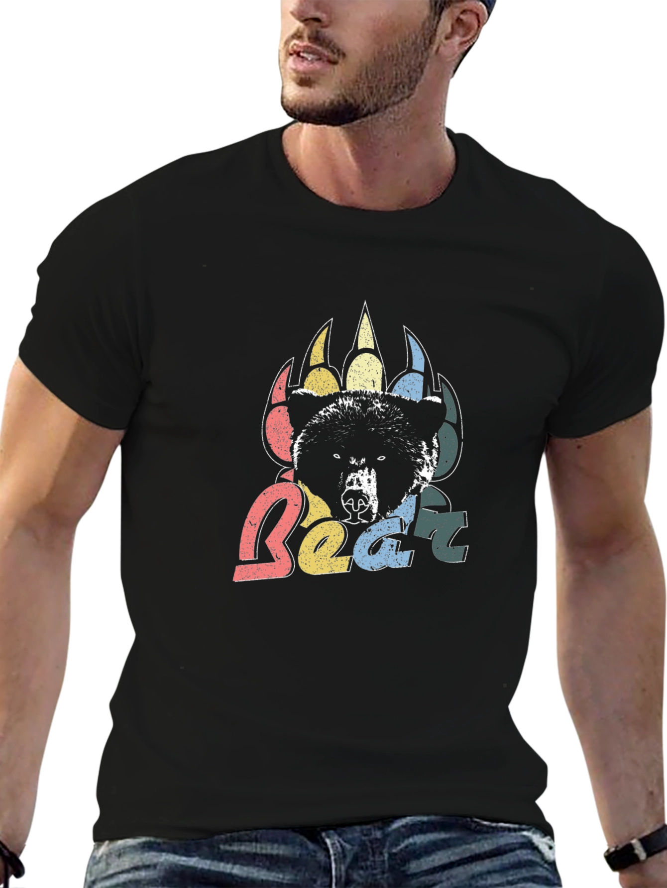 Retro Bear Graphic Tee - Mens Black T-Shirt
