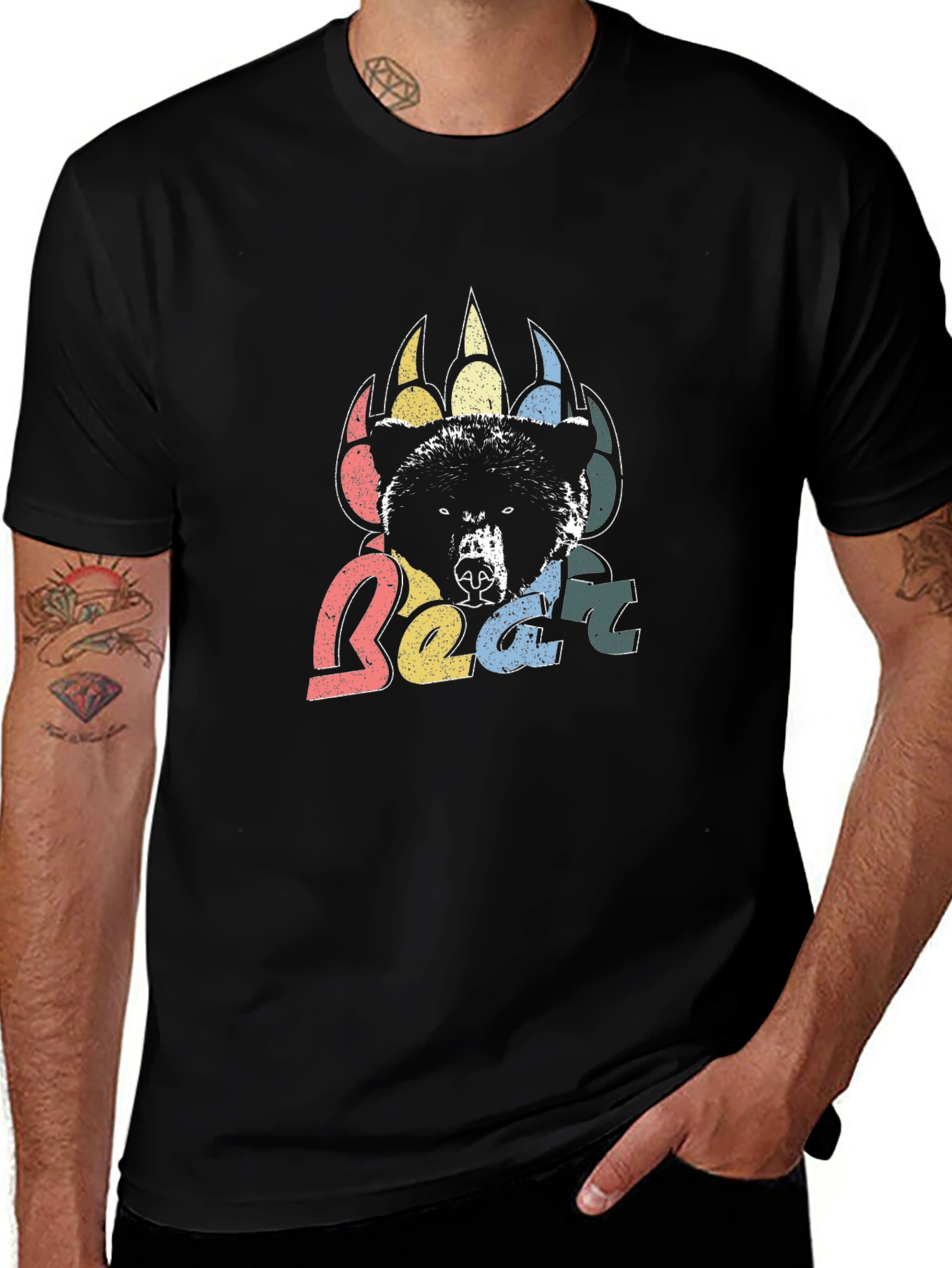 Retro Bear Graphic Tee - Mens Black T-Shirt