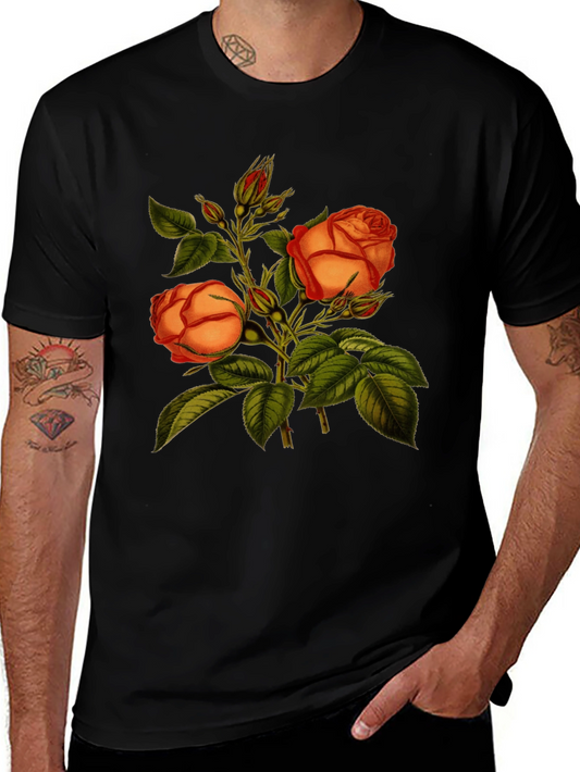 Vintage Rose Graphic Tee - Soft Black Cotton