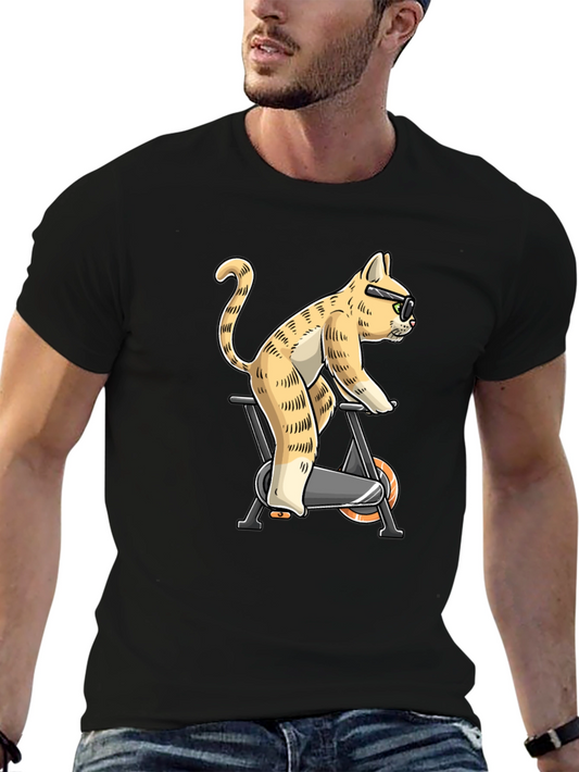 Cat on Exercise Bike Graphic Tee
