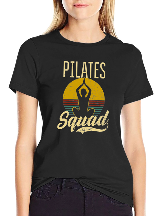 Pilates Squad Black T-Shirt - Retro Yoga Design