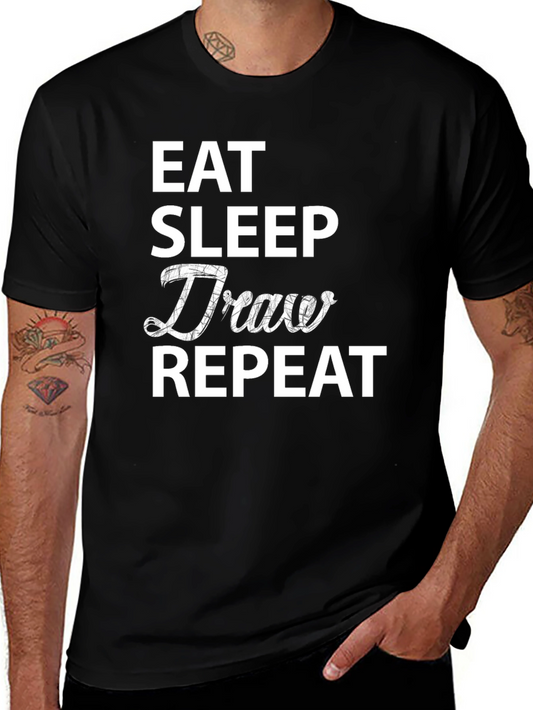Eat Sleep Draw Repeat Black Graphic T-Shirt