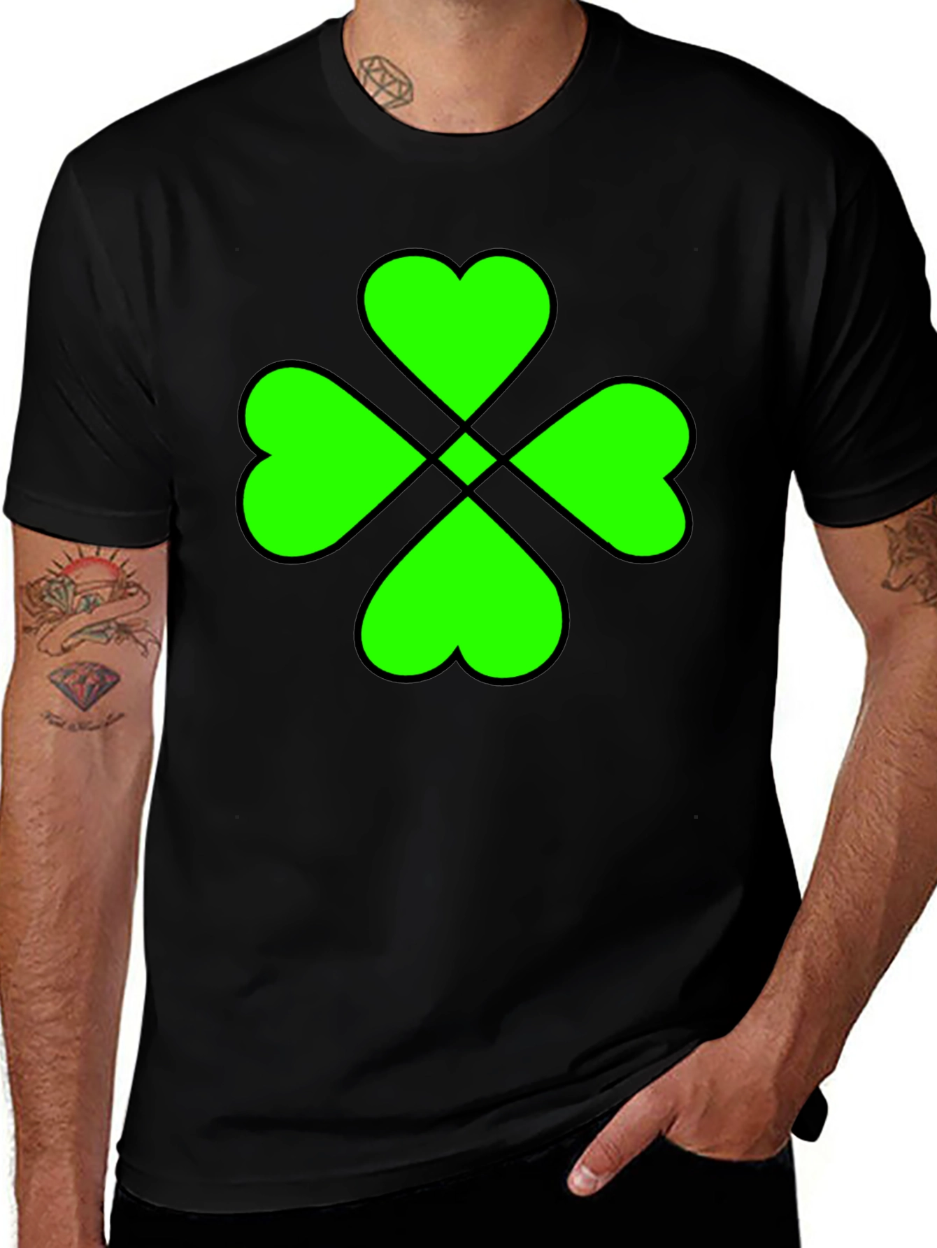 Lucky Green Clover Graphic Black T-Shirt