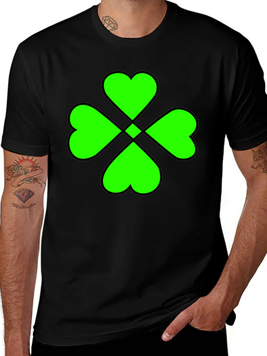 Lucky Green Clover Graphic Black T-Shirt