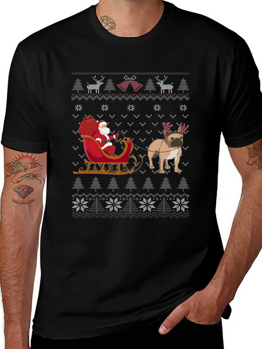 Christmas Santa Dog Sled Graphic T-Shirt
