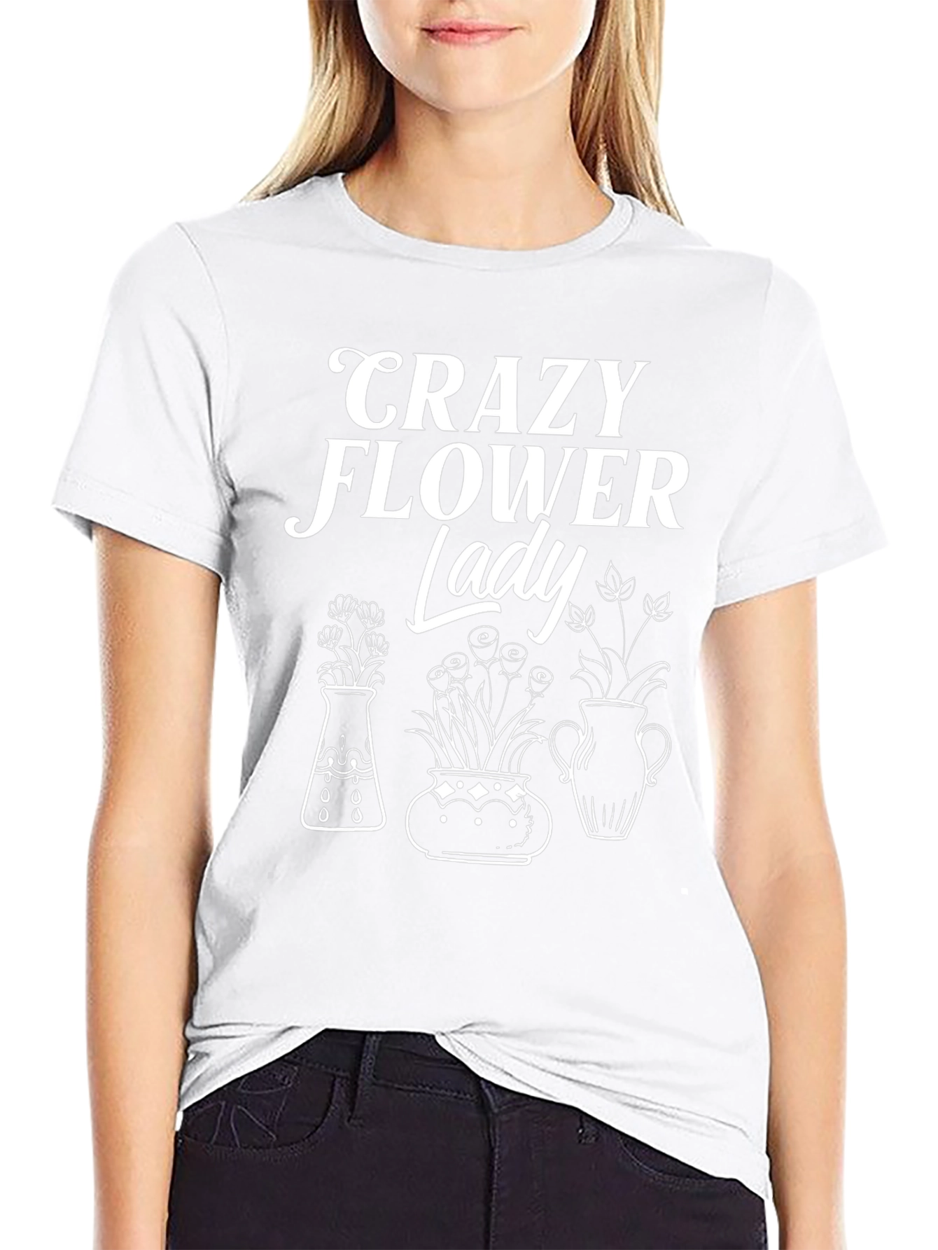 Crazy Flower Lady Graphic T-Shirt