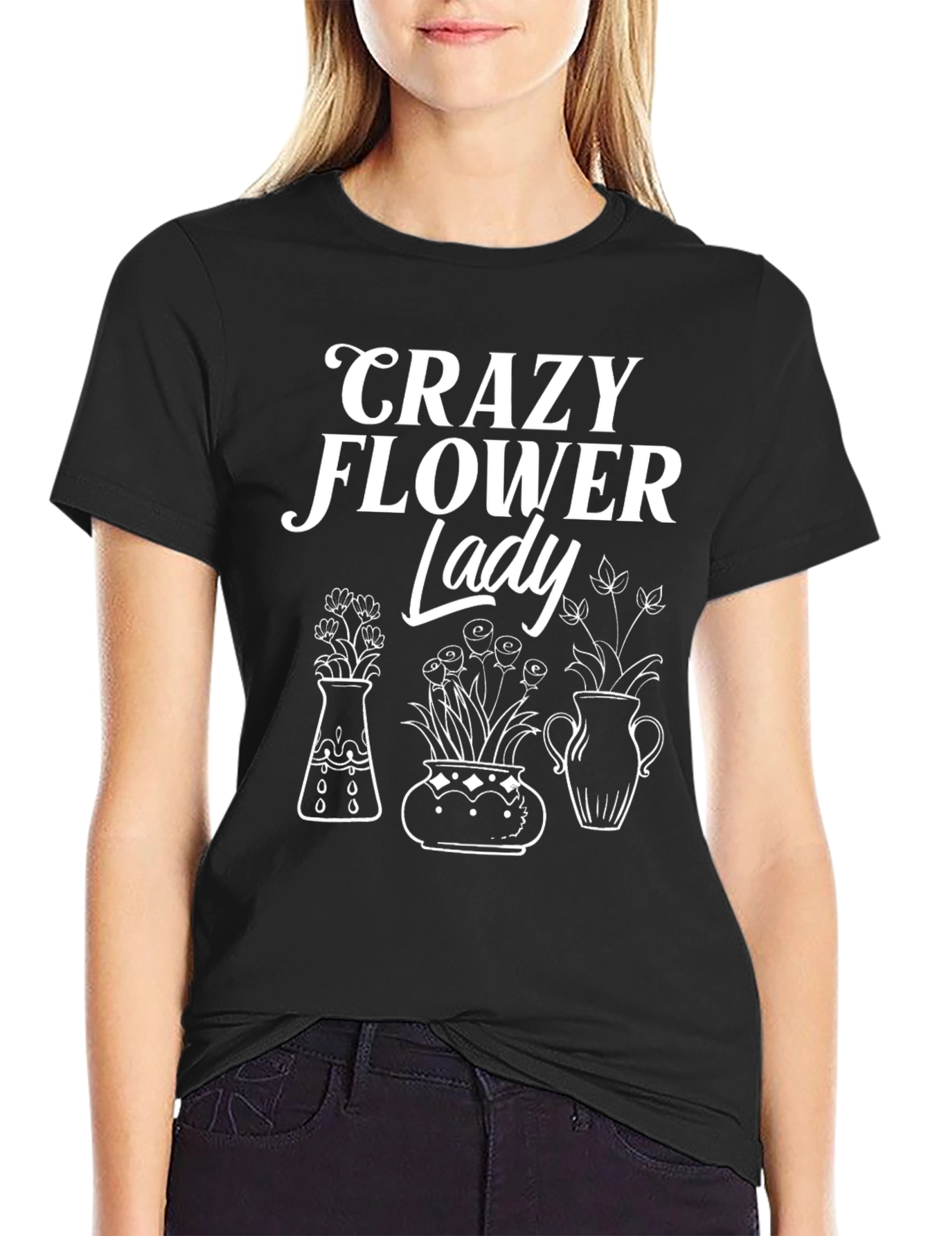 Crazy Flower Lady Graphic T-Shirt