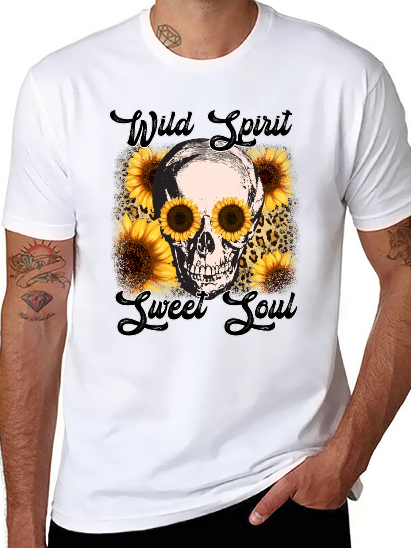 Wild Spirit Skull Sunflower Graphic Tee