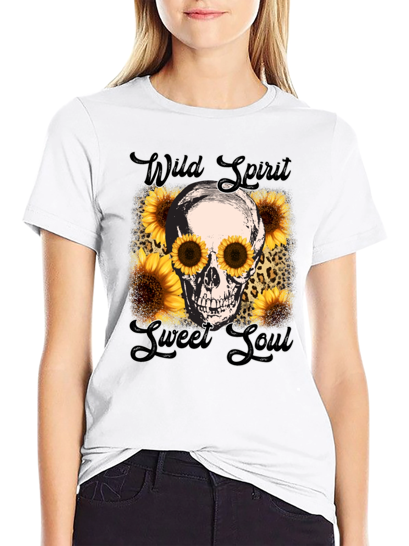 Wild Spirit Skull Sunflower Graphic Tee