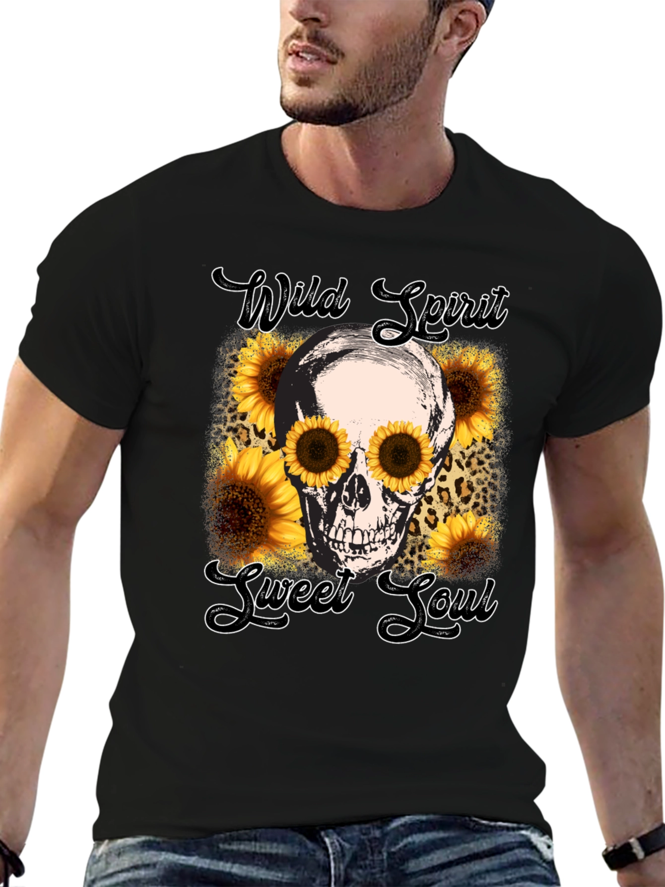 Wild Spirit Skull Sunflower Graphic Tee