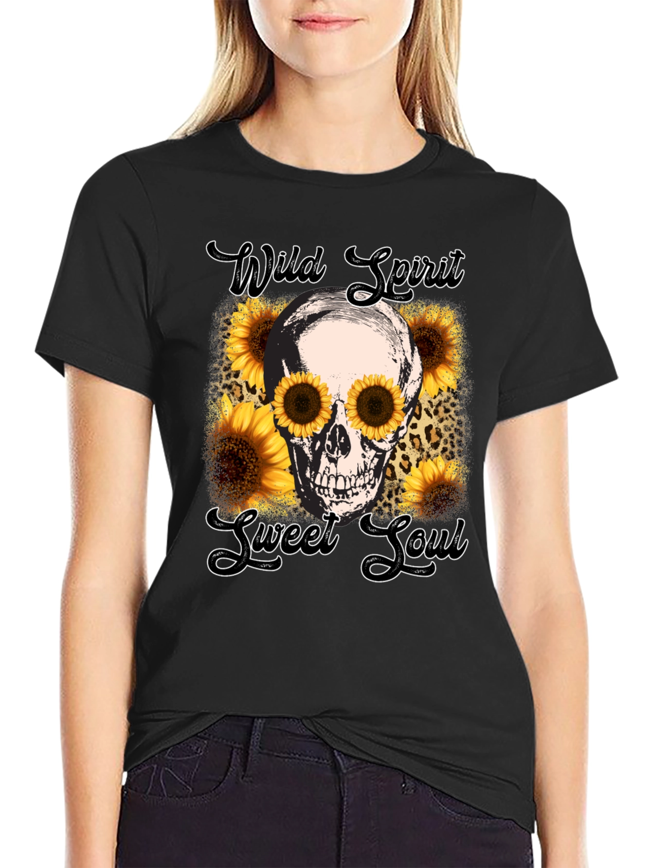 Wild Spirit Skull Sunflower Graphic Tee