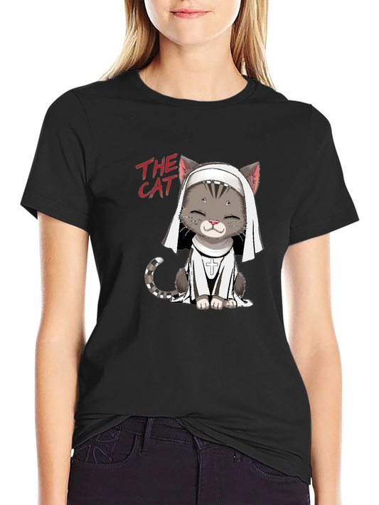 Nun Cat Graphic T-Shirt Black