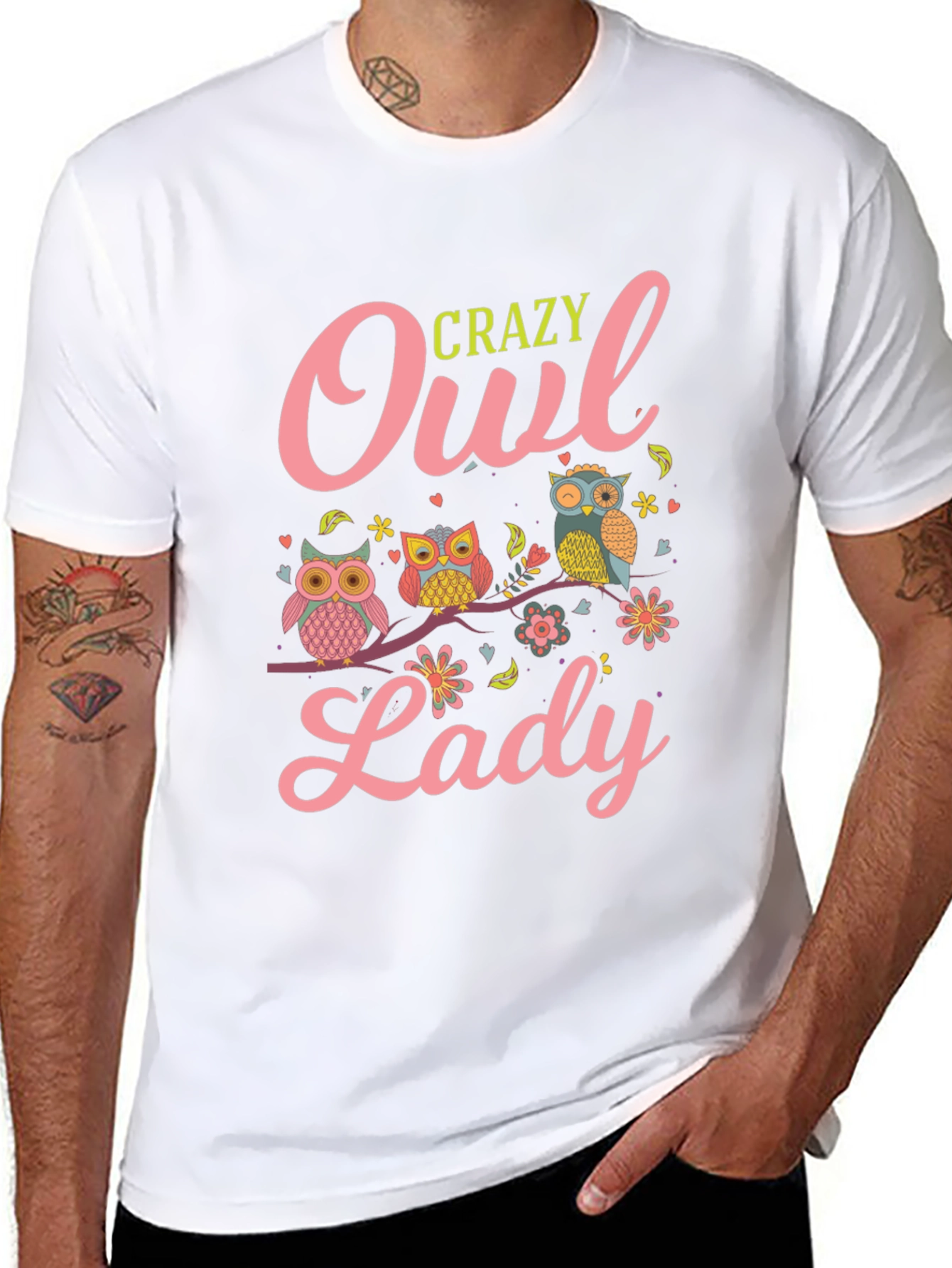 Crazy Owl Lady T-Shirt - Black Cotton Tee