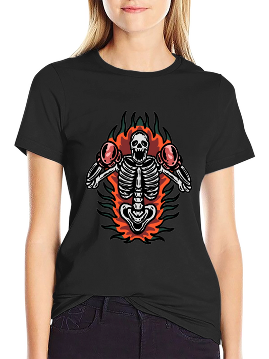 Skeleton Boxer T-Shirt - Flaming Undead Design
