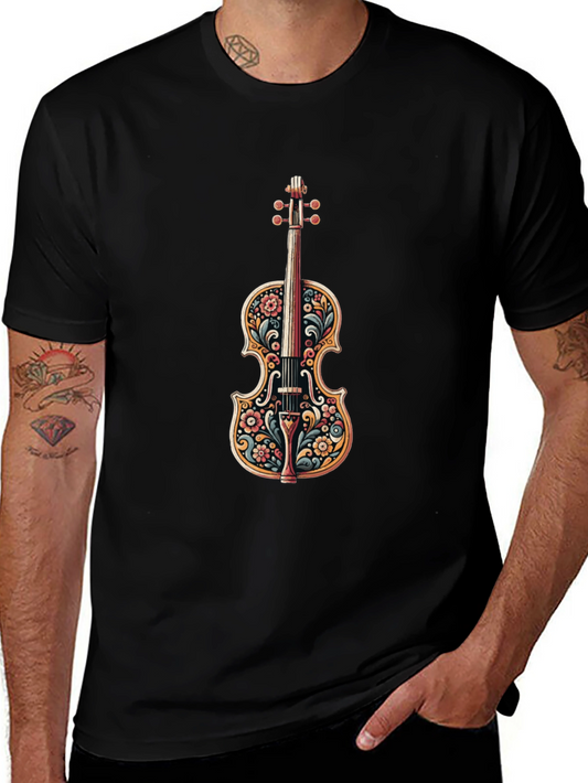 Floral Violin Graphic Tee - Stylish Music Lover Shirt