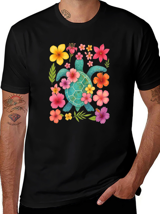 Floral Turtle Black T-Shirt