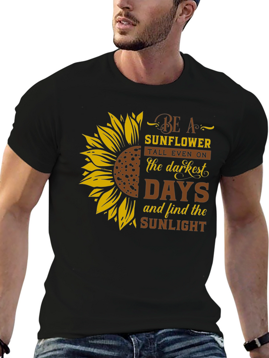 Be A Sunflower Graphic Print Black T-Shirt