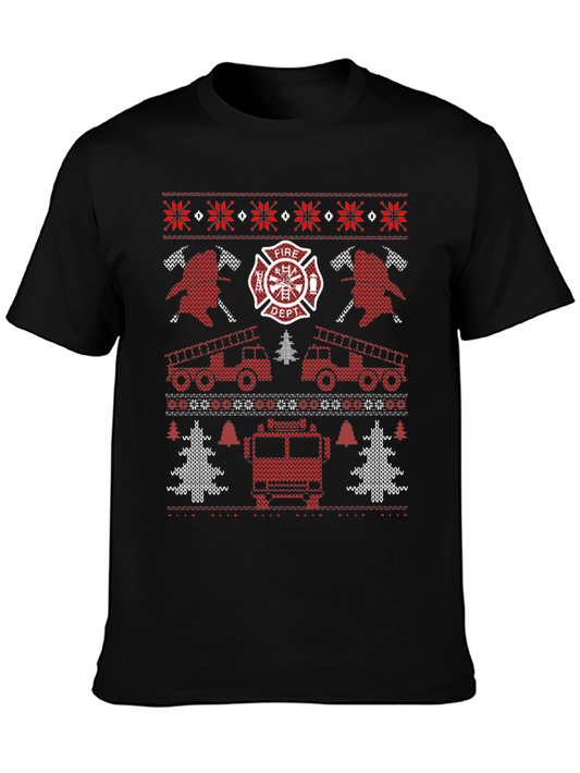 Firefighter Christmas Sweater Pattern T-Shirt