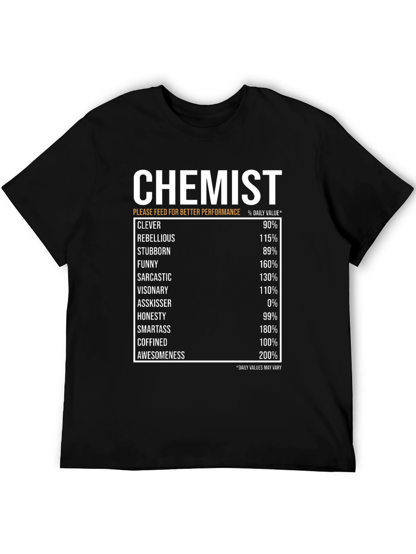 Chemist Nutrition Facts Black T-Shirt