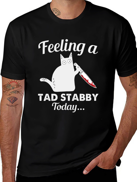 Feeling Stabby Cat Graphic Tee - Black Crewneck T-Shirt